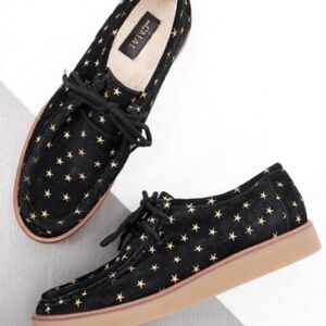 The GREAT. "Scout" Black Shoes with Gold Star Design